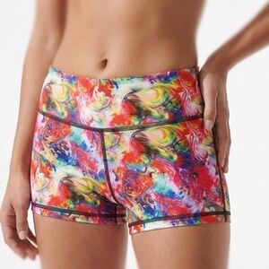 Peachy Athletic Shorts Women’s Medium Multicolor Marble Print Compression Yoga